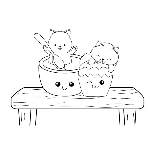 Lindo poco gatos con cupcake kawaii caracteres — Archivo Imágenes Vectoriales