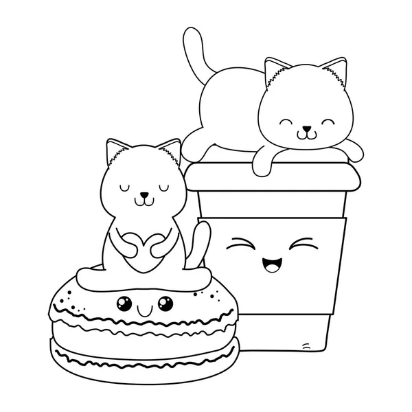 Χαριτωμένο μικρό γάτες με μπισκότα kawaii χαρακτήρες — Διανυσματικό Αρχείο