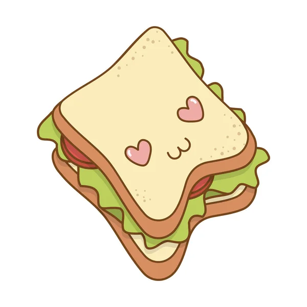 Delicioso carácter sándwich kawaii — Vector de stock