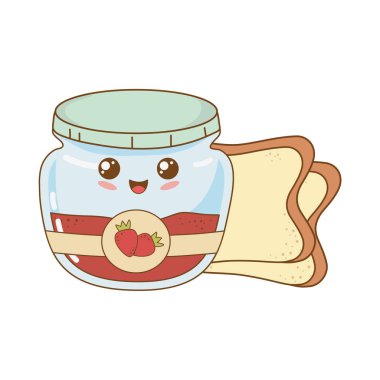 çilek reçeli pot ve ekmek kawaii karakter
