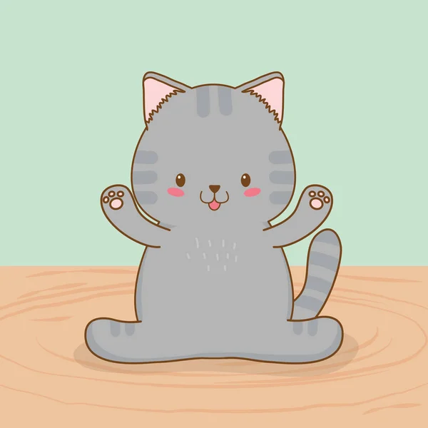 Lindo pequeño gato kawaii carácter — Vector de stock