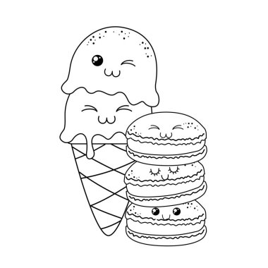 tatlı kurabiye ve dondurma pasta kawaii karakterler