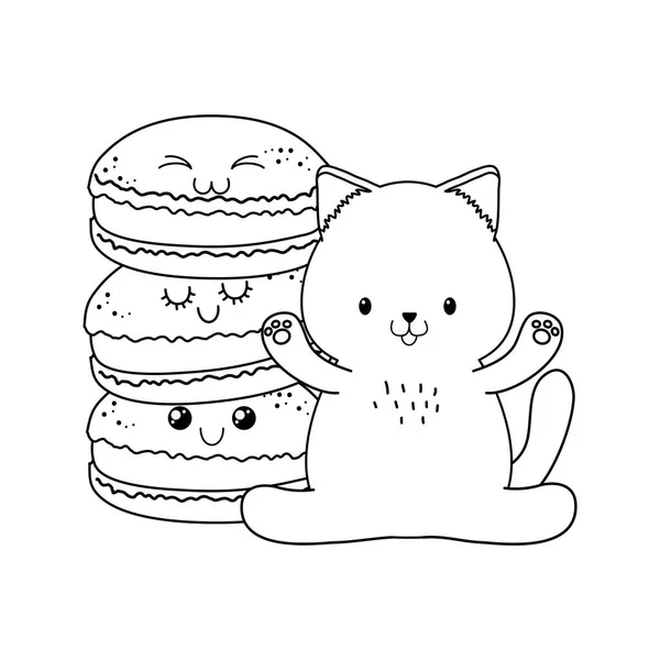 Schattige kleine kat met cookies kawaii karakter — Stockvector