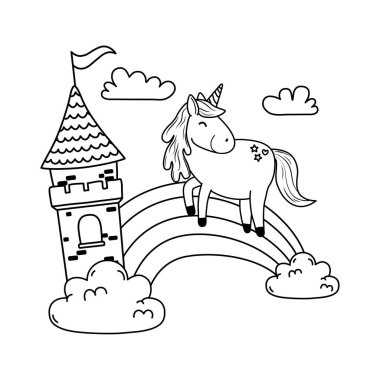 Unicorn Kalesi ve gökkuşağı bulutlar ile