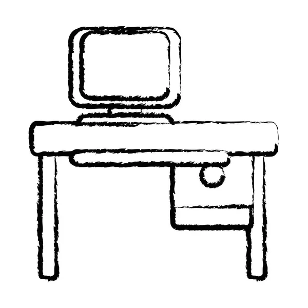 Ufficio figure con tecnologia informatica e scrivania in legno — Vettoriale Stock