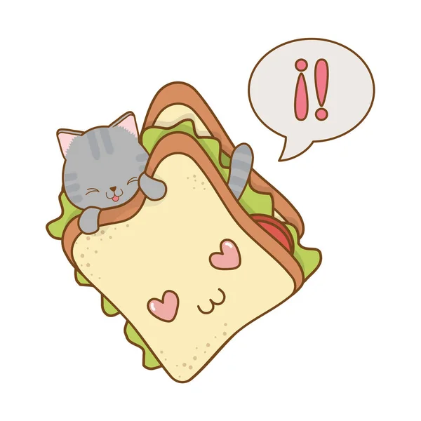Aranyos kis macska szendvics kawaii karakter — Stock Vector