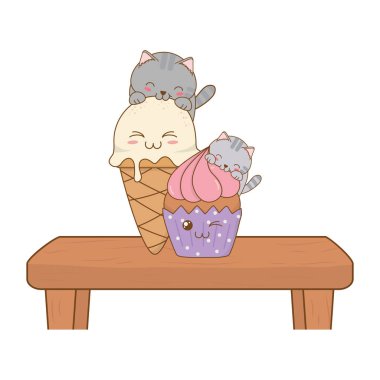 cupcake kawaii karakterlerle sevimli küçük kediler