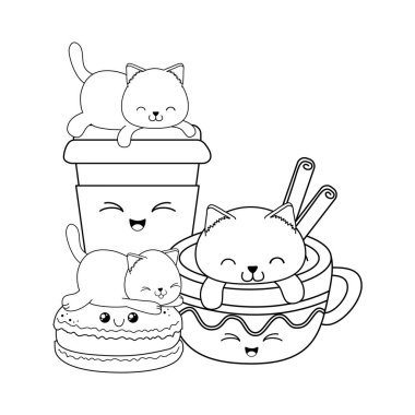 çikolata kupa kawaii karakterlerle sevimli küçük kediler