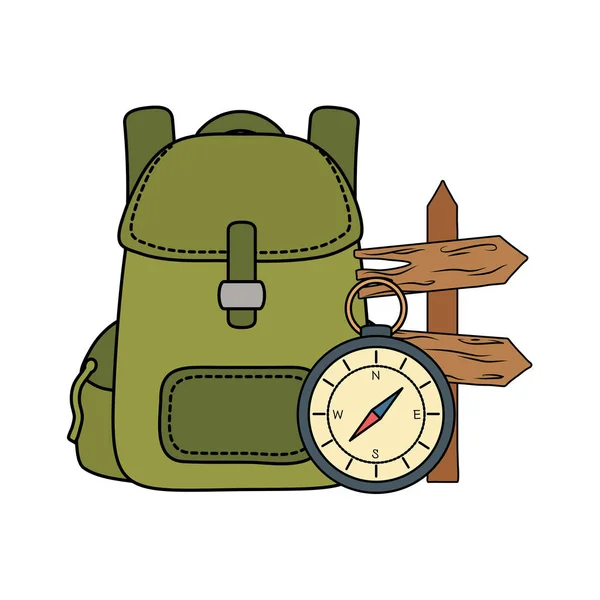 Kompassführung mit Reisetasche und Pfeilführung — Stockvektor