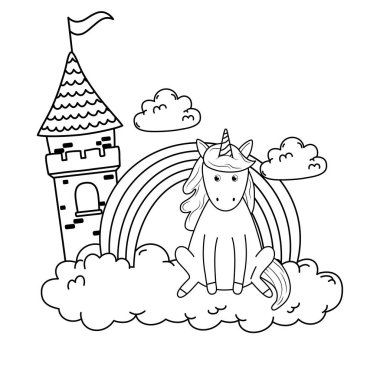 Unicorn Kalesi ve gökkuşağı bulutlar ile