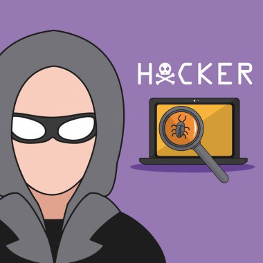 Hacker ve siber güvenlik dizüstü vektör çizim grafik tasarım