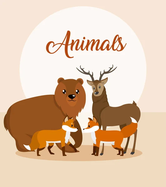 Cute animals card cartoon — Stock Vector