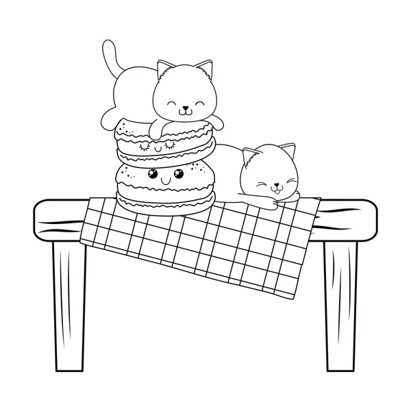 Söt Liten Katt Med Munkar Kawaii Tecken Vektor Illustration Design — Stock vektor