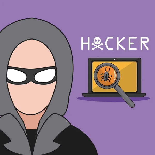 Hacker Cyber Security Laptop Vektorové Ilustrace Grafický Design — Stockový vektor