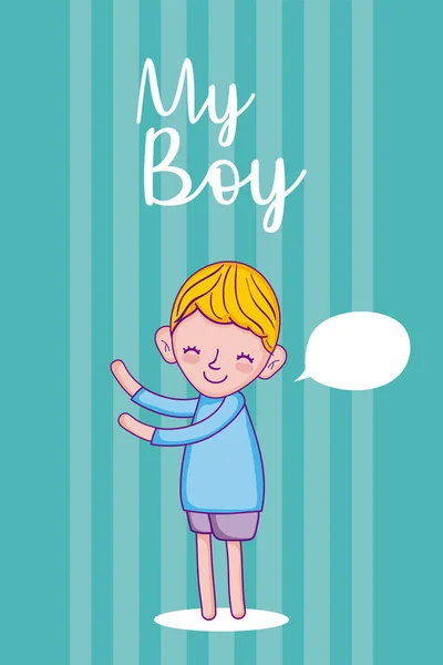 Καρτούν Χαριτωμένο Αγόρι Μου Κενή Φούσκα Ομιλία Διανυσματικά Εικονογράφηση Γραφιστικής — Διανυσματικό Αρχείο