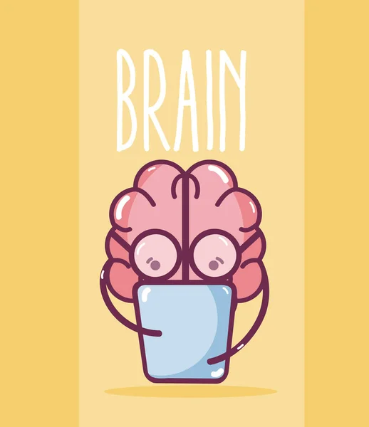 Cerveau Mignon Avec Des Lunettes Illustration Vectorielle Tablette Design Graphique — Image vectorielle