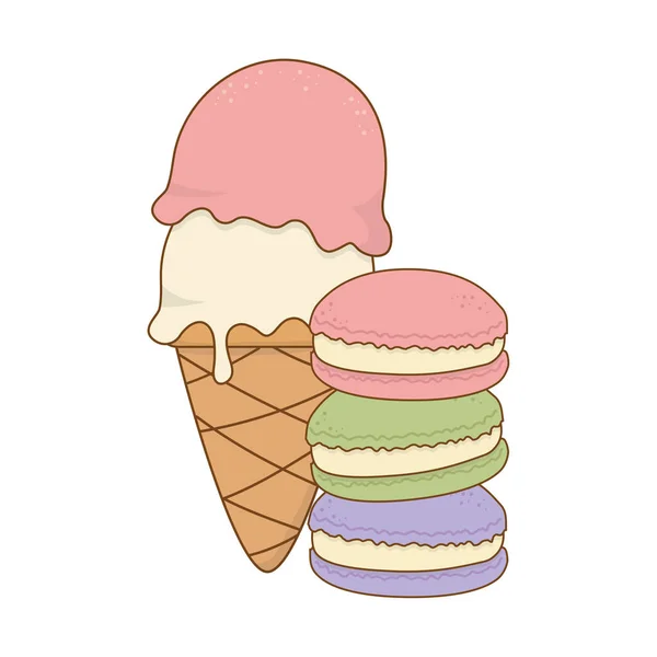 Delicioso helado dulce y galletas — Vector de stock