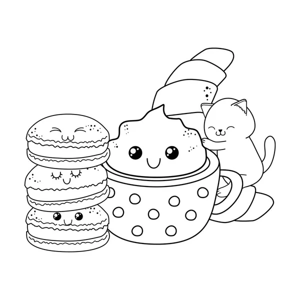 Schattige kleine kat met cookies kawaii karakter — Stockvector
