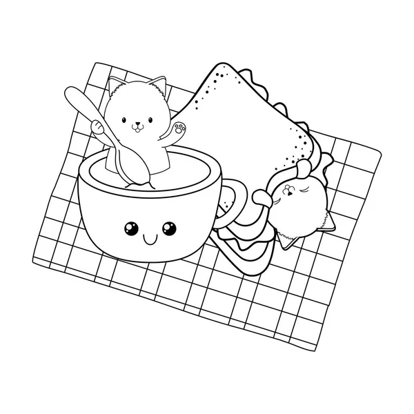 Lindo poco gatos con sándwich kawaii caracteres — Vector de stock