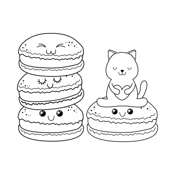 Gatinho bonito com cookies personagem kawaii — Vetor de Stock