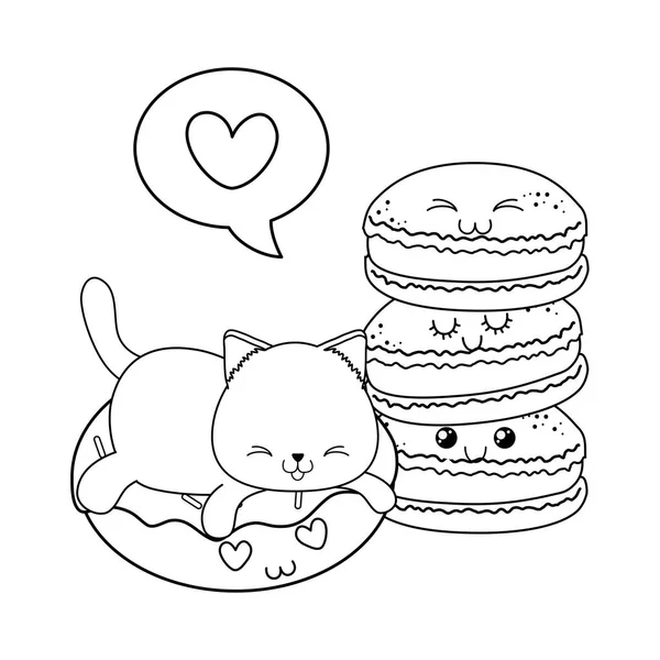 Lindo poco gatos con donuts kawaii caracteres — Archivo Imágenes Vectoriales