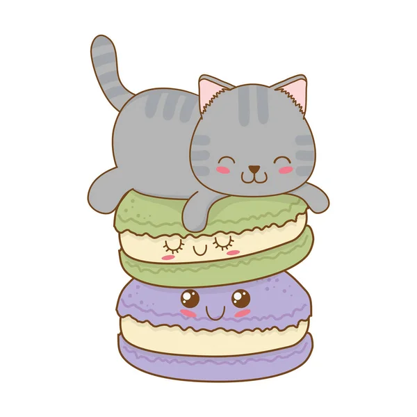 Niedliche kleine Katze mit Keksen kawaii Charakter — Stockvektor