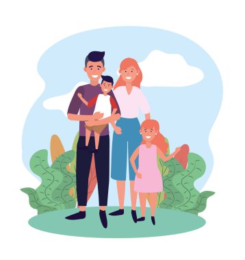 adam ve kadın çift oğlu ve kızı ile