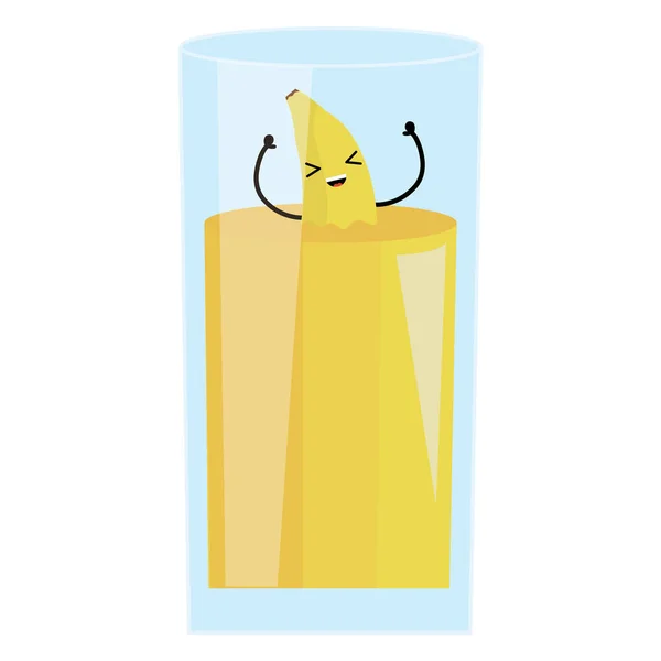 Vaso con jugo de plátano fruta fresca kawaii carácter — Vector de stock