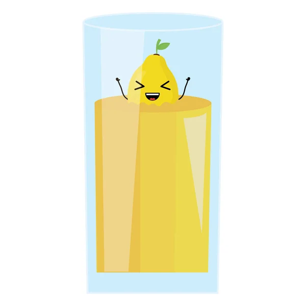 Glas mit Saft Mango frischen Früchten Kawaii Charakter — Stockvektor