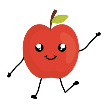 lezzetli elma meyve kawaii karakter
