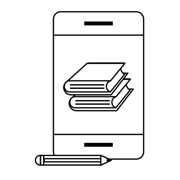 Teléfono móvil con libro blanco y negro — Vector de stock