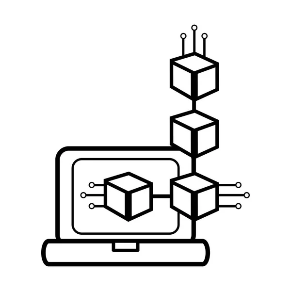 Computer and nodes symbol black and white — Stock Vector