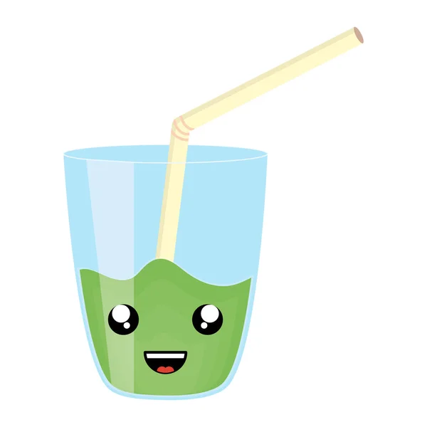 Glass with juice fruit and straw kawaii character — Stock Vector