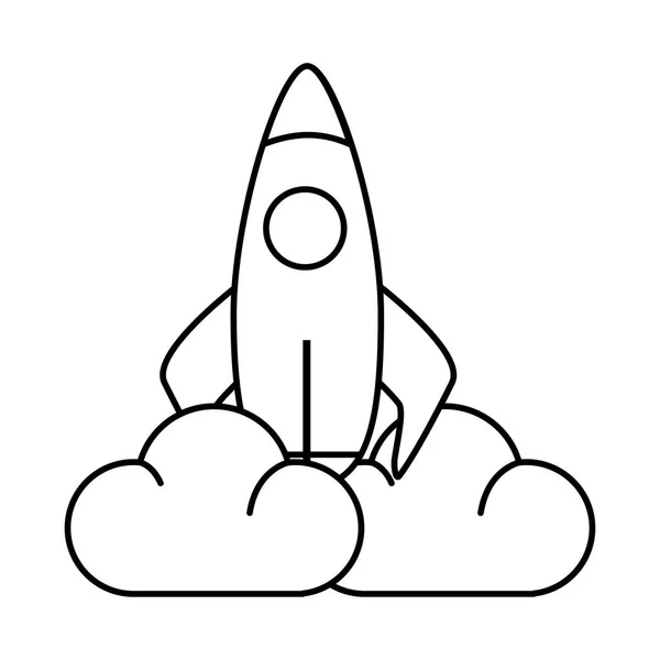 Cohete con nubes en blanco y negro — Vector de stock