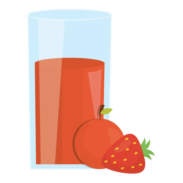 Frutas frescas de zumo de naranja y fresa en vaso — Vector de stock