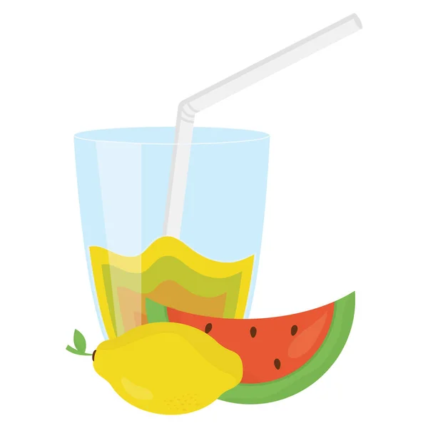 Fruta fresca de mango y jugo de sandía en vaso — Vector de stock