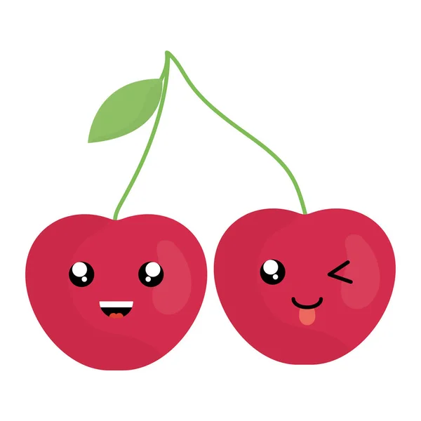 美味的樱桃水果卡瓦伊性格 — 图库矢量图片