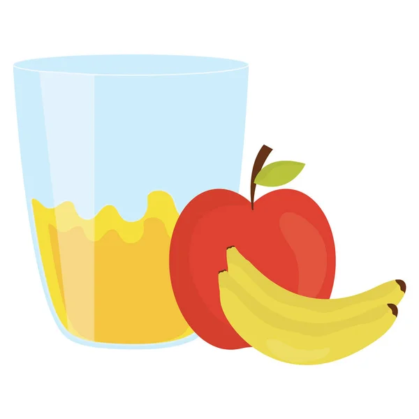 Frutas frescas de zumo de manzana y plátano en vaso — Vector de stock