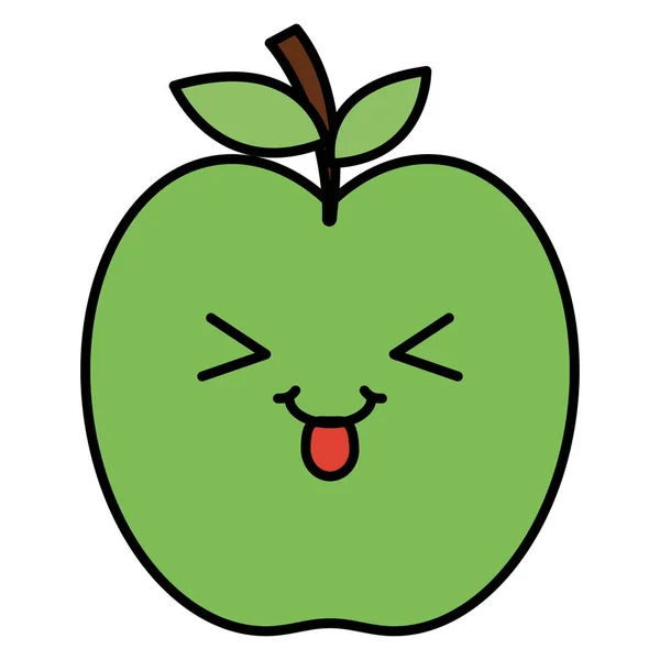 Lezzetli elma meyve kawaii karakter — Stok Vektör