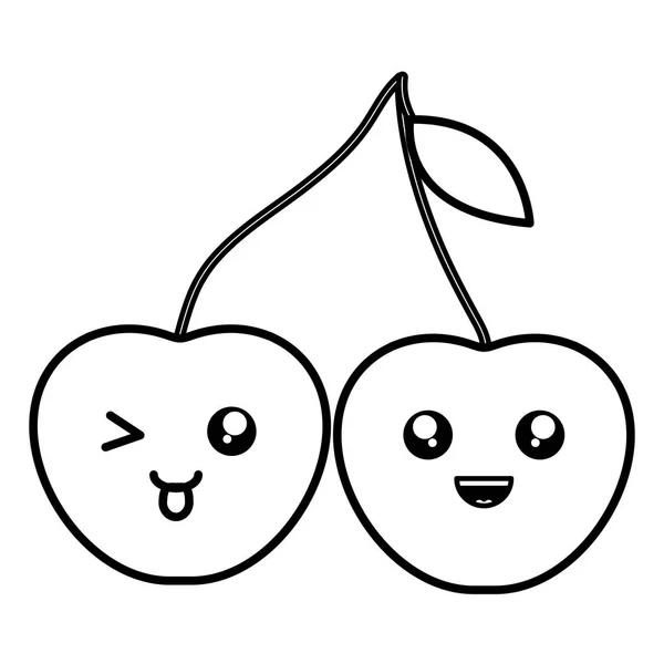 Délicieux cerises fruit kawaii caractère — Image vectorielle