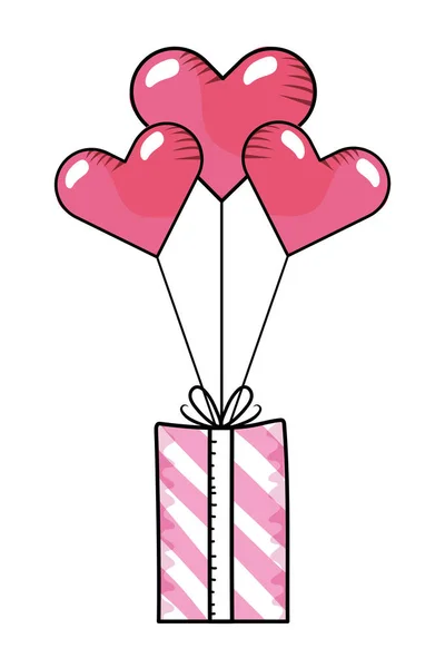 Ballons coeur avec coffret cadeau — Image vectorielle