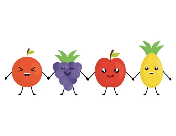Deliciosos personajes kawaii frutas — Vector de stock