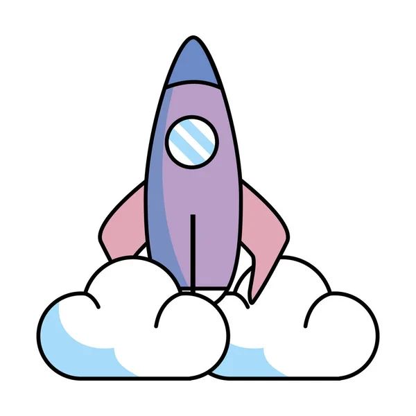Fusée montante avec nuages — Image vectorielle