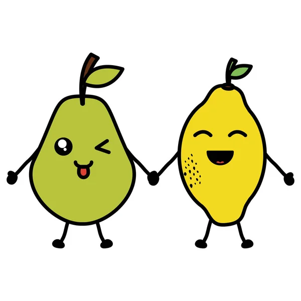 Deliciosos personajes kawaii mango y frutas de pera — Vector de stock