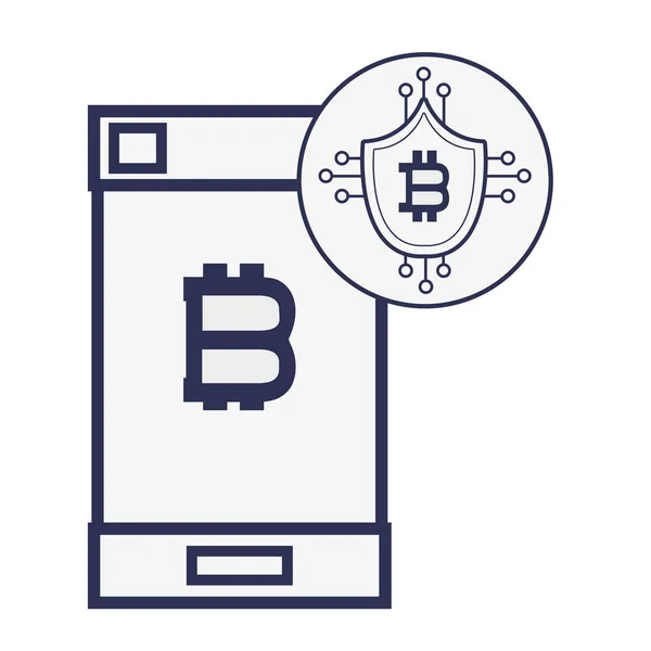 Bitcoins y teléfono celular — Vector de stock