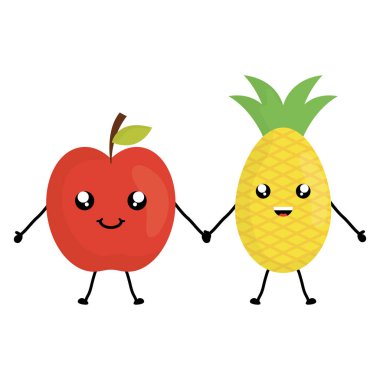 lezzetli elma ve ananas kawaii karakterler