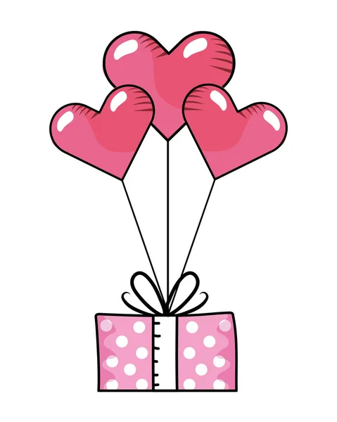 Hart ballonnen met geschenkdoos — Stockvector