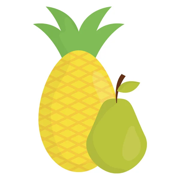 Pêra e abacaxi frutas frescas — Vetor de Stock