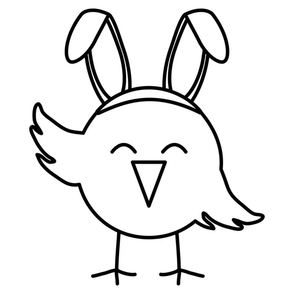 Schattige kleine chick met konijn oren Pasen teken — Stockvector