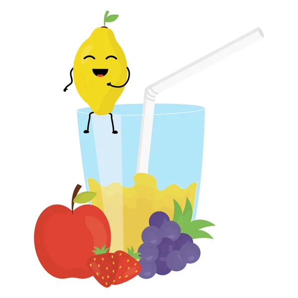 Ποτήρι με χυμό μάνγκο φρέσκα φρούτα kawaii χαρακτήρα — Διανυσματικό Αρχείο